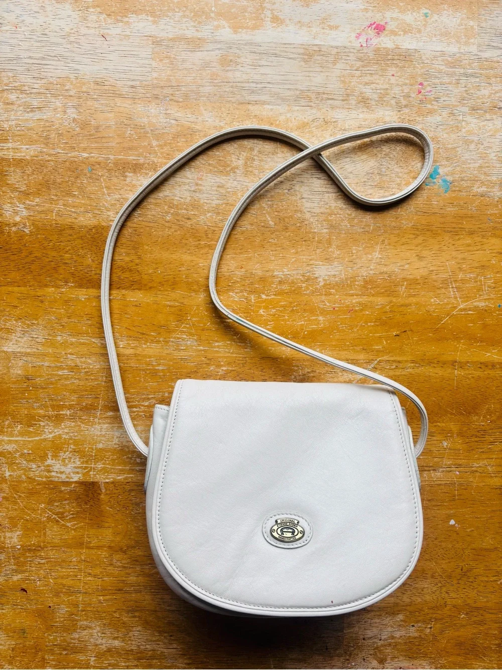 Etienne Aigner White Leather Crossbody Saddle Bag